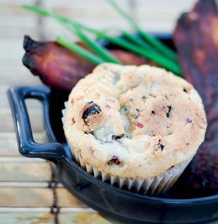 Cottage cheese muffins with hickory-smoked bacon and chives