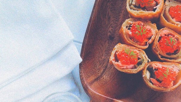 Coulibiac turnovers with salmon caviar