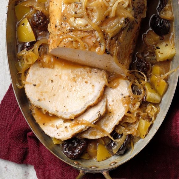 Country French pork with dried plums and apples