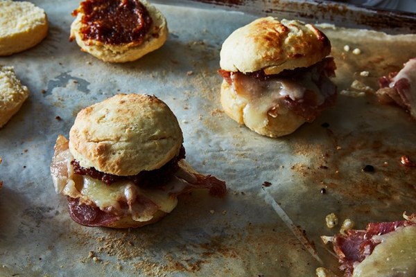 Country ham biscuit with fig jam