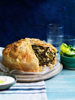 Country-style feta and pasta fillo pie
