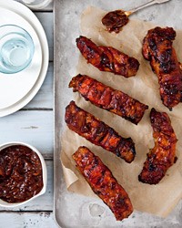 Country-style ribs with apple-bourbon barbecue sauce