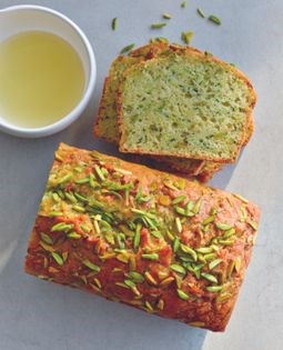 Courgette & lemon drizzle loaf with pistachio