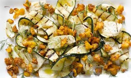 Courgette and fennel with saffron crumbs