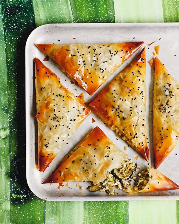 Courgette and feta filo triangles 