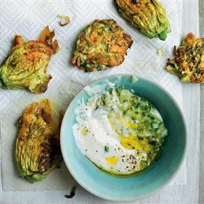 Courgette and feta fritters with yogurt