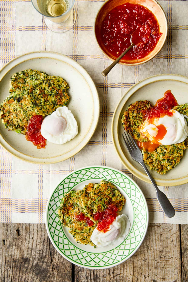 Courgette and halloumi fritters with chilli jam