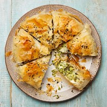 Courgette and herb filo pie with feta and cheddar