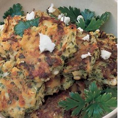 Courgette and potato cakes with mint and feta cheese