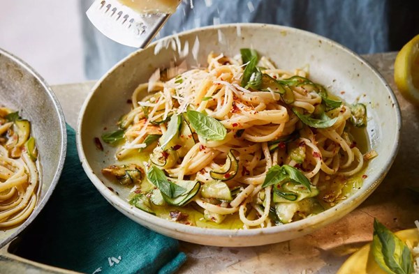 Courgette, basil & anchovy linguine with pecorino