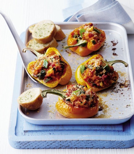 Courgette, basil and rice-stuffed peppers