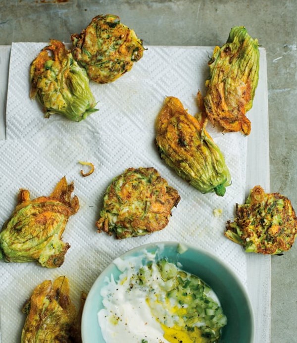 Courgette blossom and tofu fritters