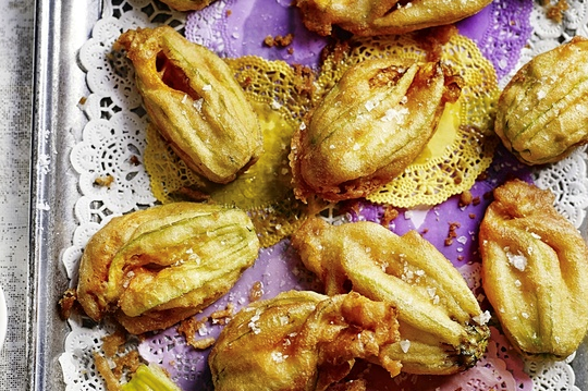 Courgette blossoms fried in batter