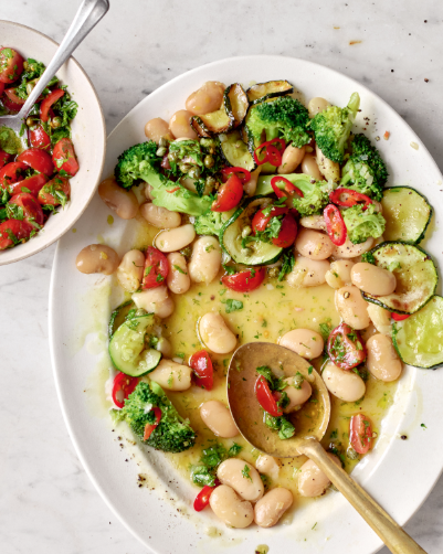 Courgette butter beans with tomato salsa