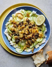 Courgette Carpaccio with crispy capers + butter beans