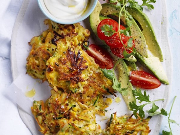 Courgette, carrot & corn fritters
