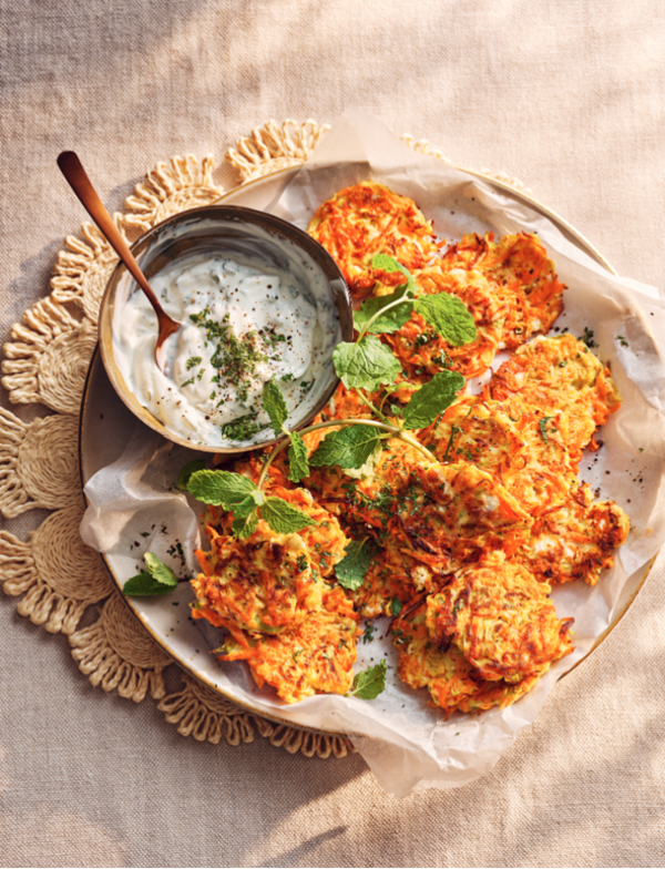 Courgette, carrot and feta fritters
