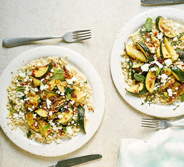 Courgette, chilli & mint with pearl couscous