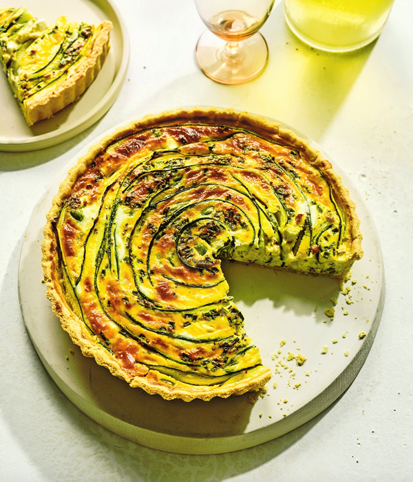 Courgette, feta and broad bean quiche