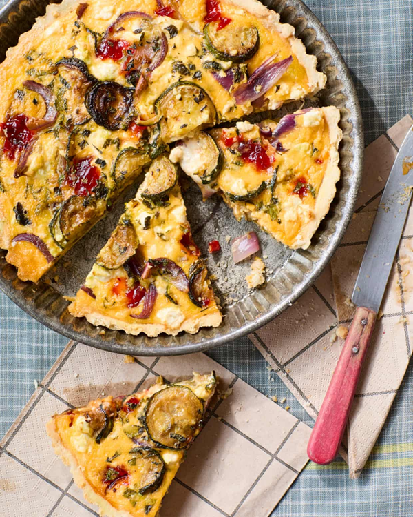 Courgette, feta and red onion tart