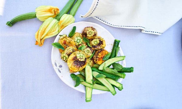 Courgette flowers stuffed with goat's curd and anchovies
