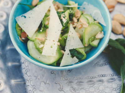 Courgette, lemon, basil and Manchego cheese [salad]