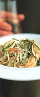 Courgette, oregano and almond linguine