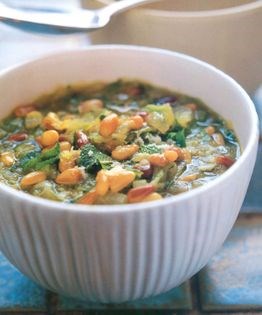 Courgette, pinenut, Parmesan and mint soup