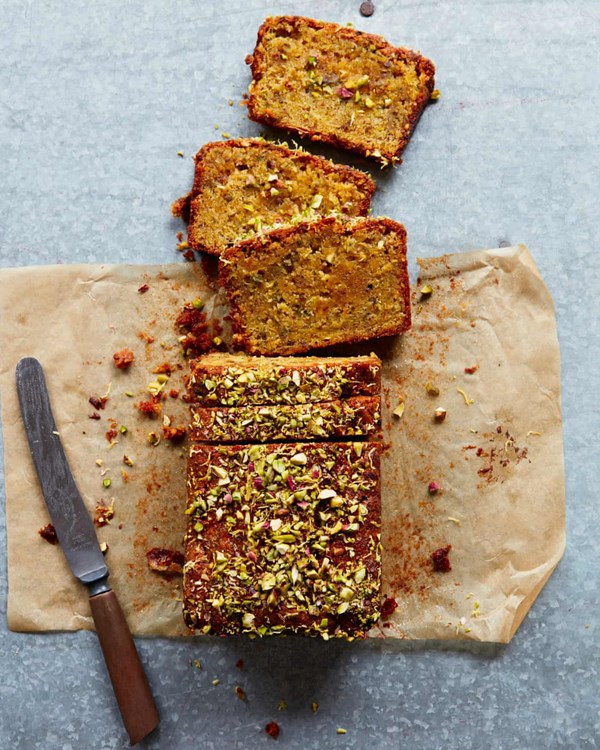 Courgette, pistachio and lemon syrup cake