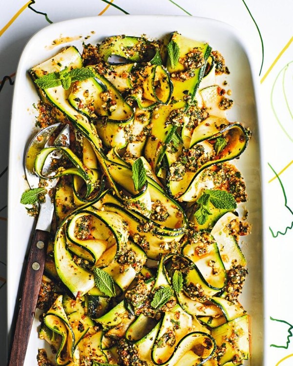 Courgette ribbons with pesto alla Trapanese