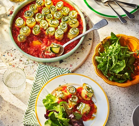 Courgette rotolo with lemon herb ricotta stuffing