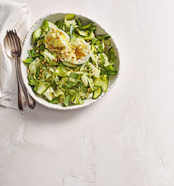Courgette salad with burrata and pine nuts