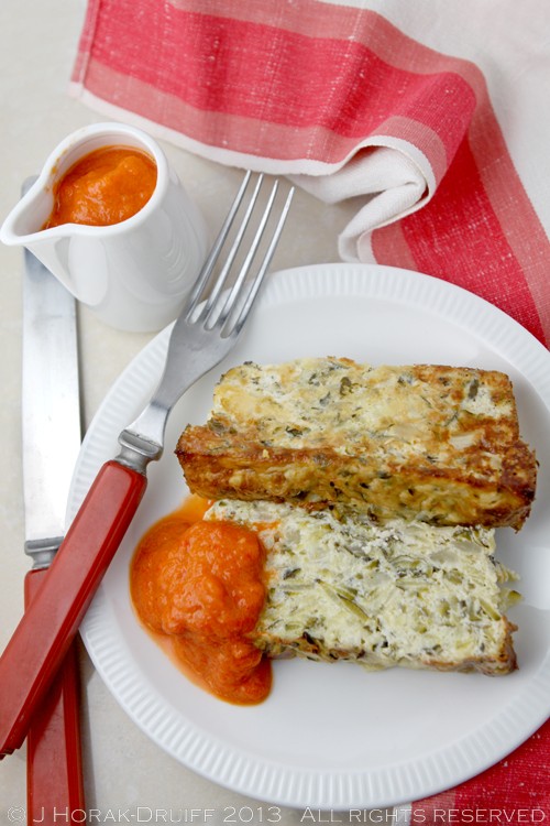 Courgette terrine with a roasted red pepper chipotle coulis
