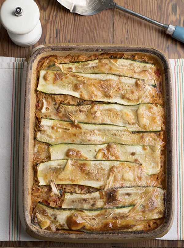 Courgette, tomato and Brie gratin