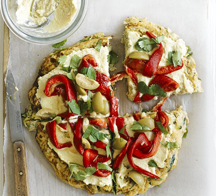Courgette tortilla with toppings 
