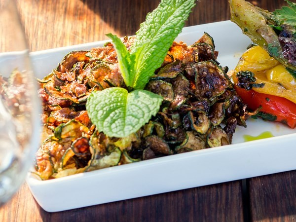 Courgette wafers with balsamic, garlic & mint