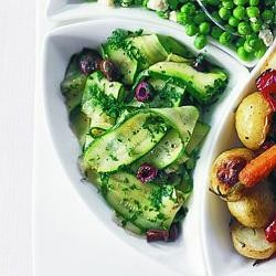 Courgettes with parsley, olives, black pepper & olive oil dressing