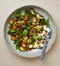 Courgettes with ricotta, agrodolce and crisp capers