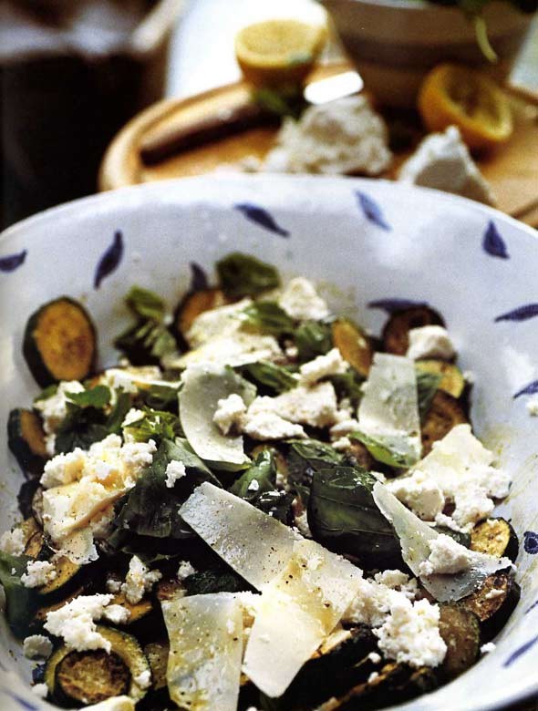 Courgettes with ricotta, mint and basil