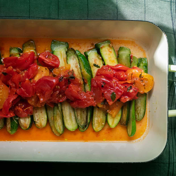Courgettes with tomatoes and basil