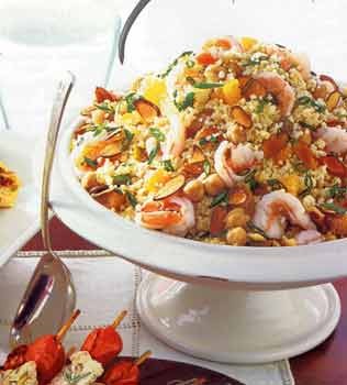 Couscous and shrimp salad with tangerines and almonds