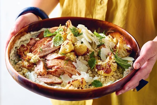 Couscous, cauliflower and chicken with cream cheese dressing