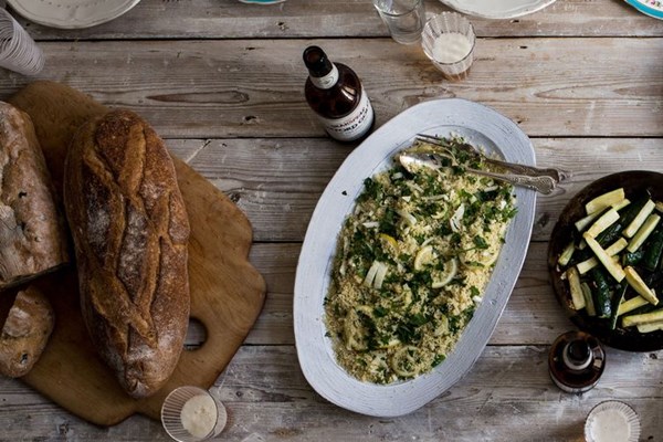 Couscous, fennel, mint, and roasted lemon salad