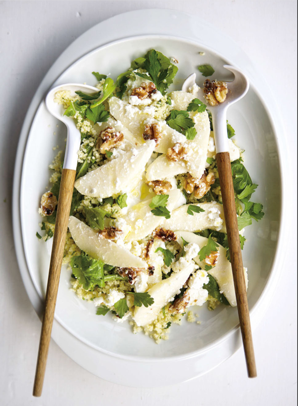 Couscous or quinoa with pear, walnut and feta 