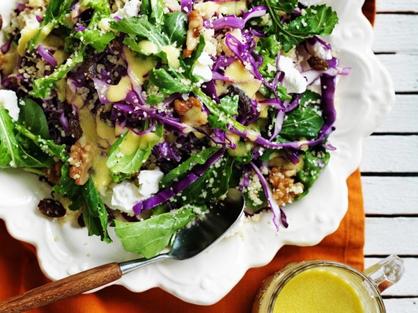 Couscous, red cabbage and walnut salad