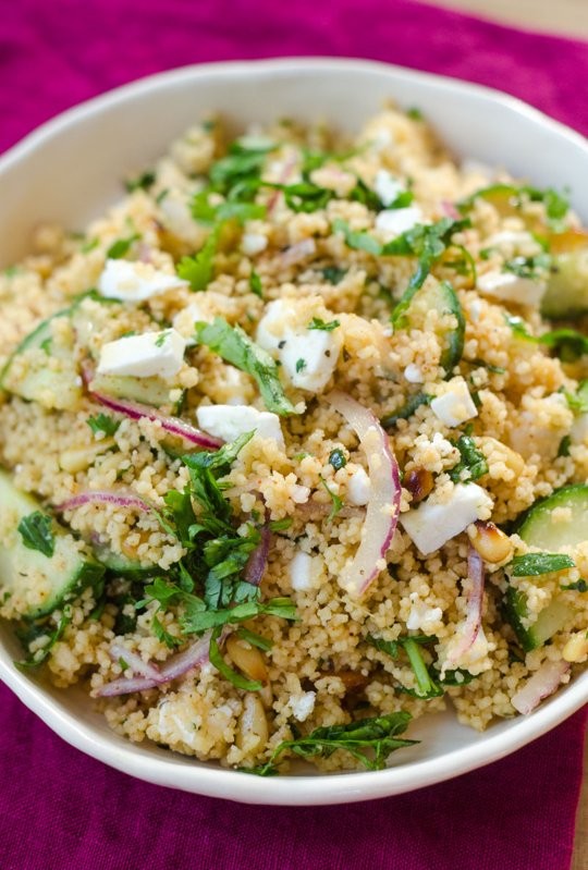 Couscous salad with cucumber, red onion & herbs