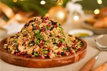 Couscous salad with currants, pomegrante, almonds and Moroccan spice, honey & Dijon salad dressing