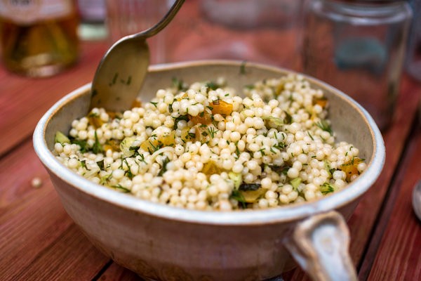 Couscous salad with dried apricots and preserved lemon