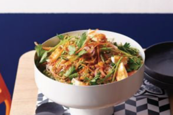 Couscous salad with harissa dressing and crispy chickpeas