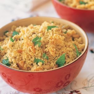 Couscous salad with saffron, dried fruit and pine nuts